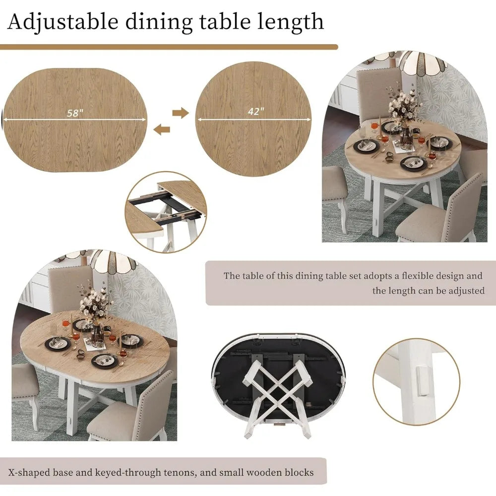 Modern Dining Table Set for 4, Round Tables and 4 Kitchen Room Chairs, 5 Piece Kitchen Table Set for Dining Room