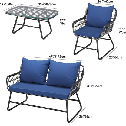 4-Piece Patio Furniture Wicker Outdoor Bistro Set, All-Weather Chairs , Balcony and Deck with Soft Cushions and Metal Table