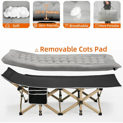 Lit de camping portable, lit de couchage pour adulte, lit pliant extra large et robuste de 28 pouces, charge maximale de 600 lb avec matelas épais