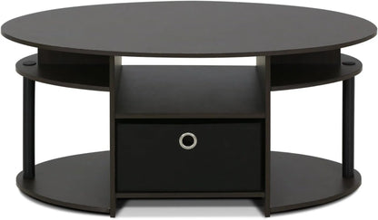 Furinno Jaya Simple Design Oval Coffee Table with Bin for Living Room