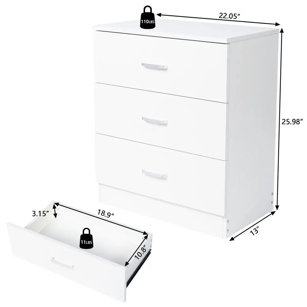 Set Of 2 Dresser 3-Tier Drawers Nightstand Organizer Storage Bedroom Cabinet