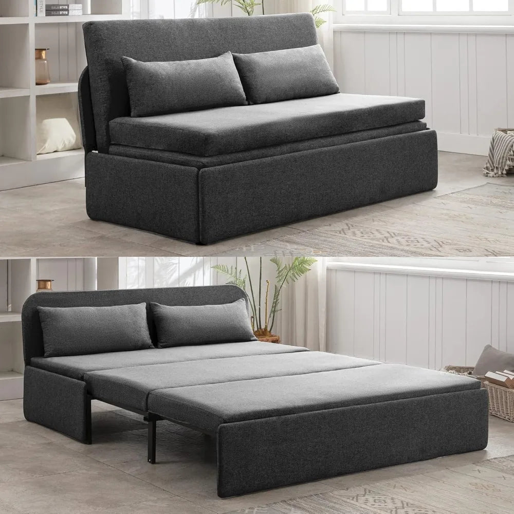 Sofá cama Queen plegable, convertible de lino con colchón convertible, sofá cama doble plegable con 2 cojines, sofá cama