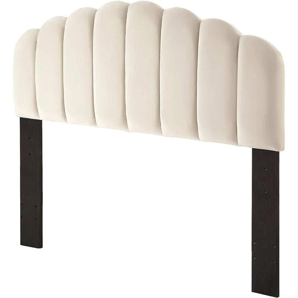 Tufted Velvet Upholstered Headboard Channel Queen Full Size Bed Adjusted Height 42-50 Inch Velvet Fabric and Durable Wood Legs