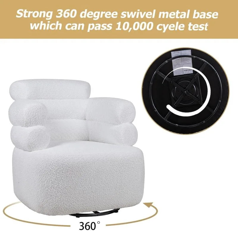 Swivel Accent Chair with Lamb Wool Fabric, Comfy Swivel Barrel Chair for Living Room Bedroom Small Space, Sherpa Swivel Chair Md