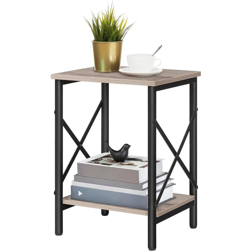 Ensemble de 2 tables d'appoint, table d'appoint avec rangement, table de chevet, table de nuit étroite pour petit espace, petit support d'appoint avec cadre en métal