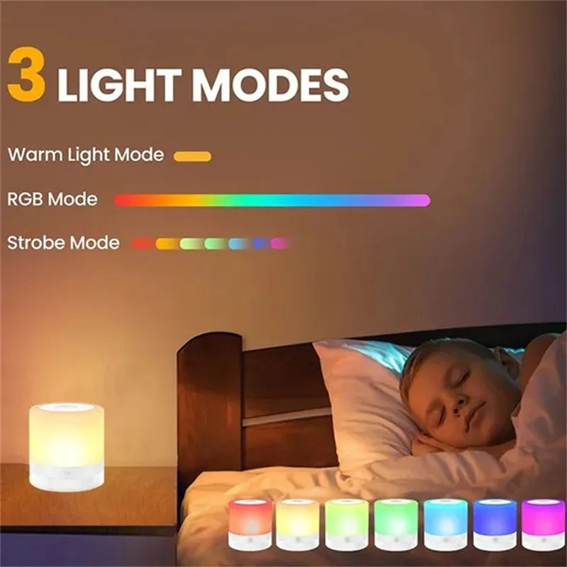 Lámpara de noche de 7 colores con sensor táctil LED regulable, lámpara de mesita de noche de madera con brillo ajustable táctil, control remoto