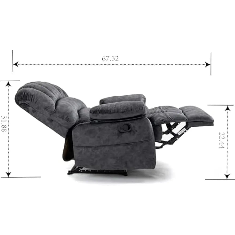 Fauteuil inclinable manuel de grande taille, doux, extra large, rembourré, pour salon, chambre à coucher, gris, 40" W