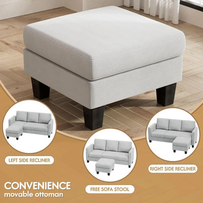 3 Seat L-Shaped Sofa With Linen Fabric Sectional Sofa Couch Movable Ottoman Small Couch for Small Apartments Living Room Home