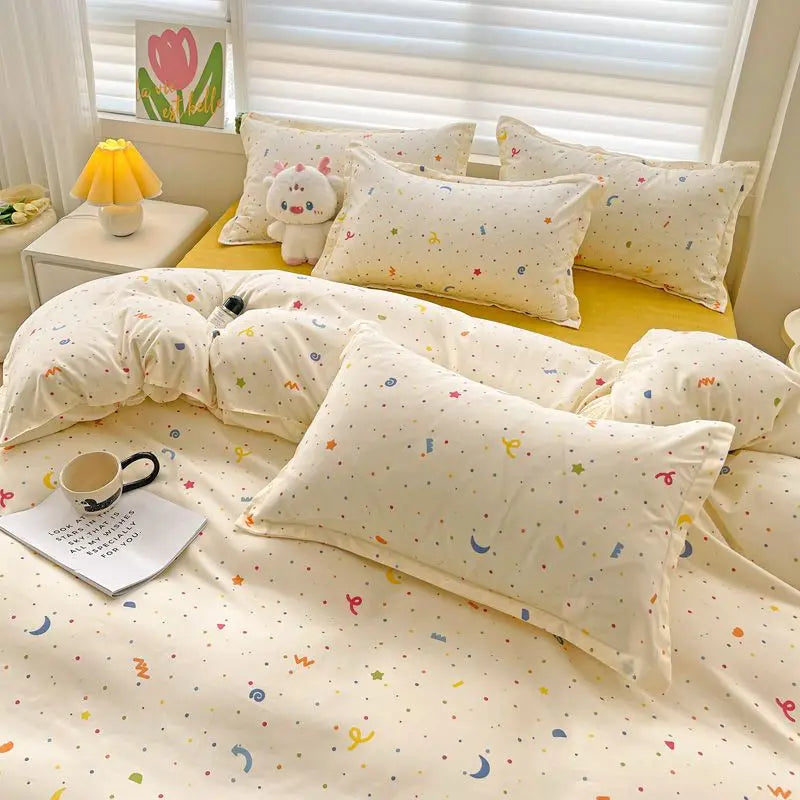 Parure de lit mignonne avec dessin animé, sans remplissage, housse de couette double, drap plat, taie d'oreiller, pour filles et garçons, linge de lit en polyester doux et fin