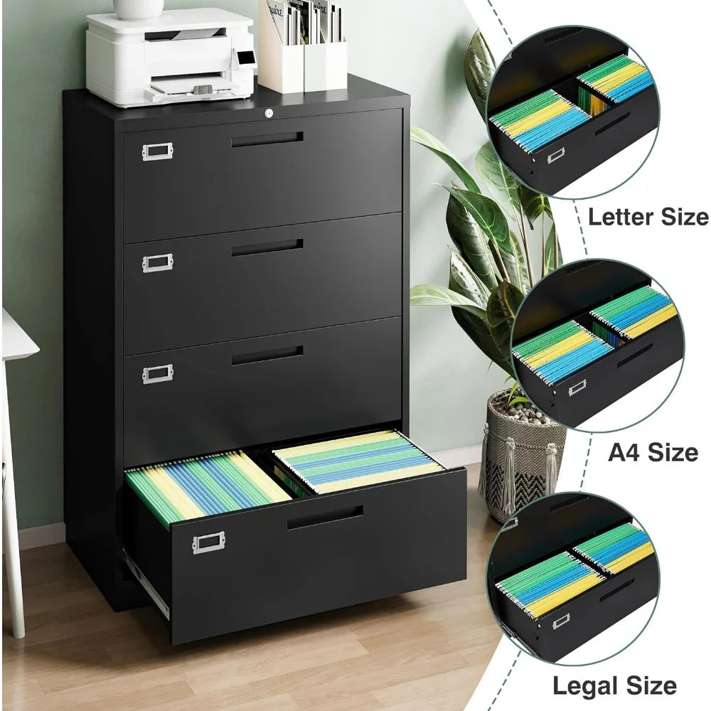 File Cabinets,4 Drawer Metal Lateral Filing Organization Storage Cabinets with Lock, Home Office for Files Letter/Legal/A4 Size