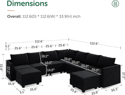 Fashionable Modular Sectional Sofa Velvet U Shaped Couch with Storage Oversized Sectional Sofa Couch for Living Room