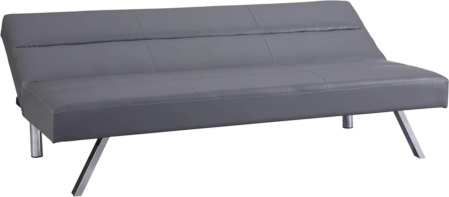 Sofá cama futón de piel sintética, moderno sofá cama plegable convertible con patas cromadas, mini sofá reclinable