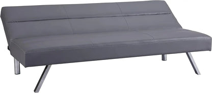 Canapé-lit futon en similicuir moderne convertible et pliable avec pieds chromés, mini canapé inclinable