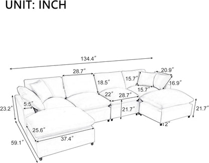 Canapé sectionnel modulaire avec double méridienne, canapé sectionnel à combinaison libre avec poufs amovibles, canapé sectionnel d'angle à 6 places