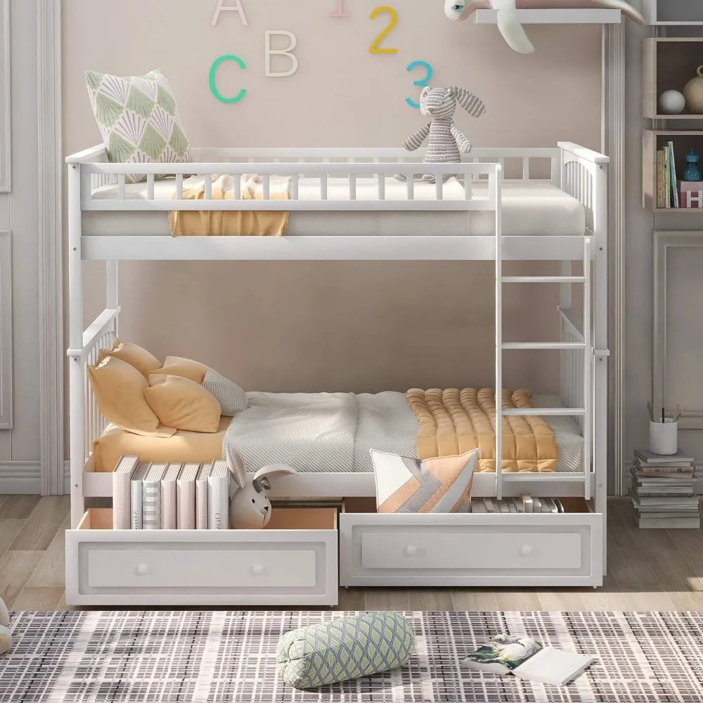 Harper & Bright Convertible Wood Bed-Over-Bed Bunk Bed with Storage Drawers and Ladder - Can Be Divided Into Two Daybeds