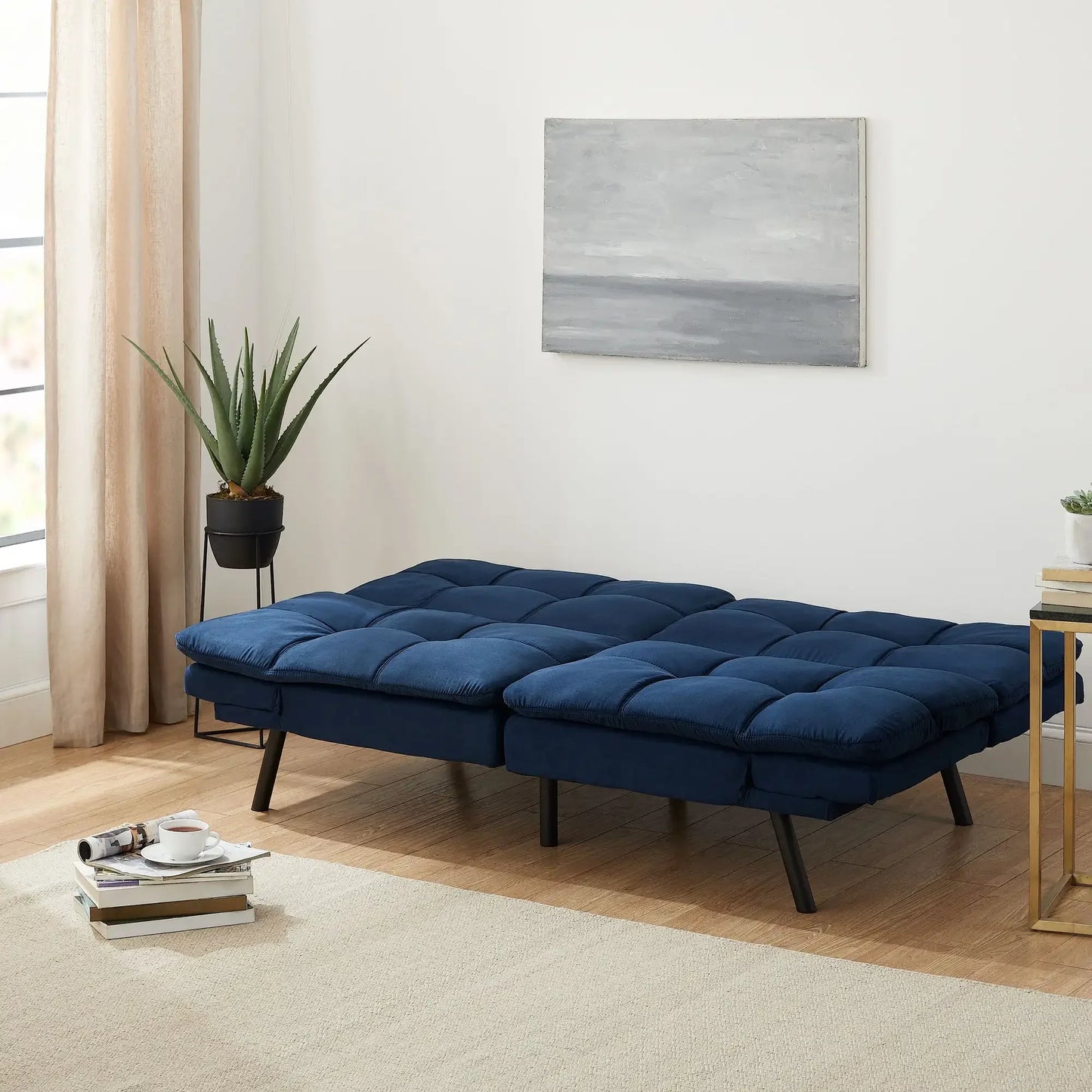 Futon en mousse à mémoire de forme avec accoudoirs réglables, simili-suède pour adultes