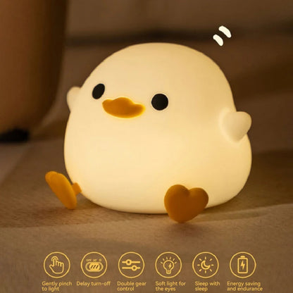 Lámpara de noche LED Xiaomi MIJIA con forma de pato de silicona para niños, sensor táctil, temporizador, recargable por USB, luz suave para el cuidado de los ojos