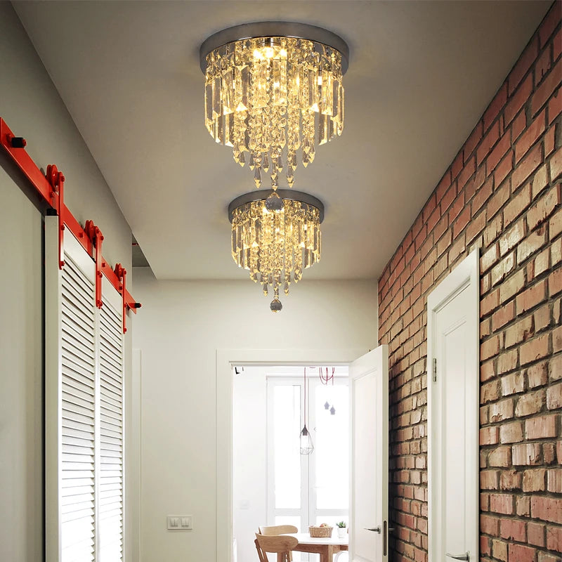 Lustre de plafond en cristal K9, luminaire suspendu pour couloir d'intérieur, éclairage de vestiaire, luminaire de plafond décoratif à LED pour allée