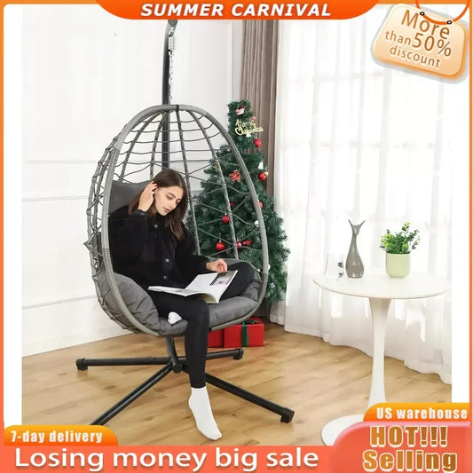 Egg Chair with Stand, Hammock Hanging Chair Nest Basket & Washable Cushions UV Resistant Removable,350LBS Capacity Egg Chair