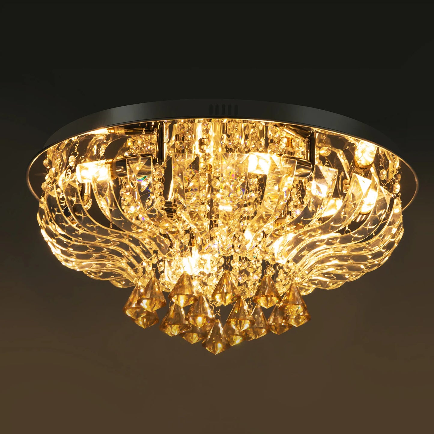 60*30cm Crystal Ceiling Lamp K9 Modern Crystal Chandelier 85V-265V with Light Remote Control Three Light Colors for Dining Room