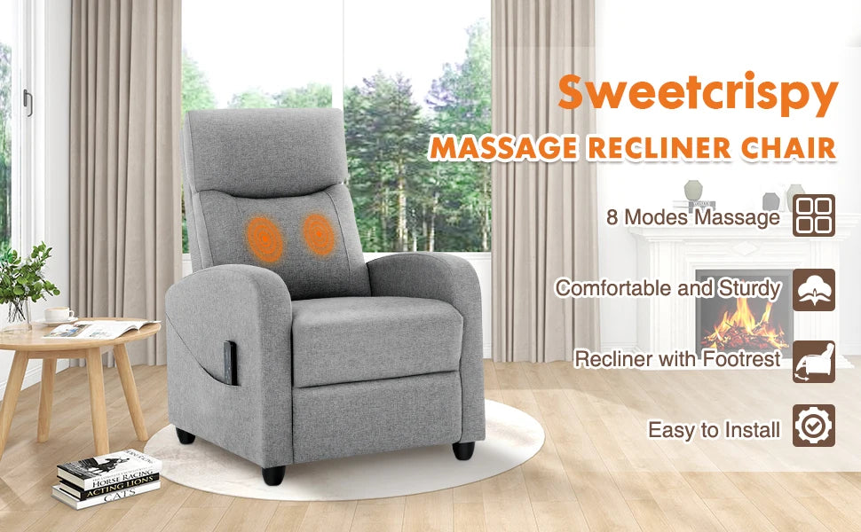 Fauteuil inclinable de massage JHK pour adultes, canapé inclinable confortable en tissu, siège de cinéma maison réglable avec rembourrage