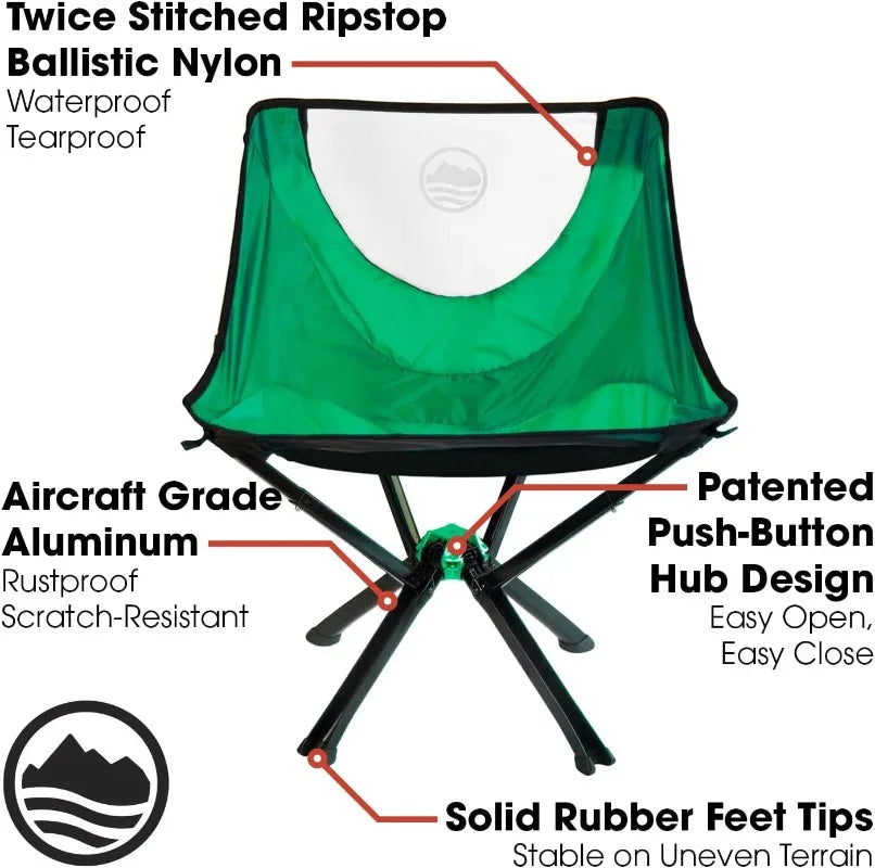 Silla portátil CLIQ: silla plegable liviana para acampar, soporta 300 libras, perfecta para aventuras al aire libre