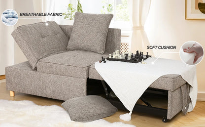 Sofa Bed Chair 4-in-1 Convertible Chair Bed,3-Seat Linen Fabric loveseat Sofa,Single Recliner with 5 Adjustable Backrest