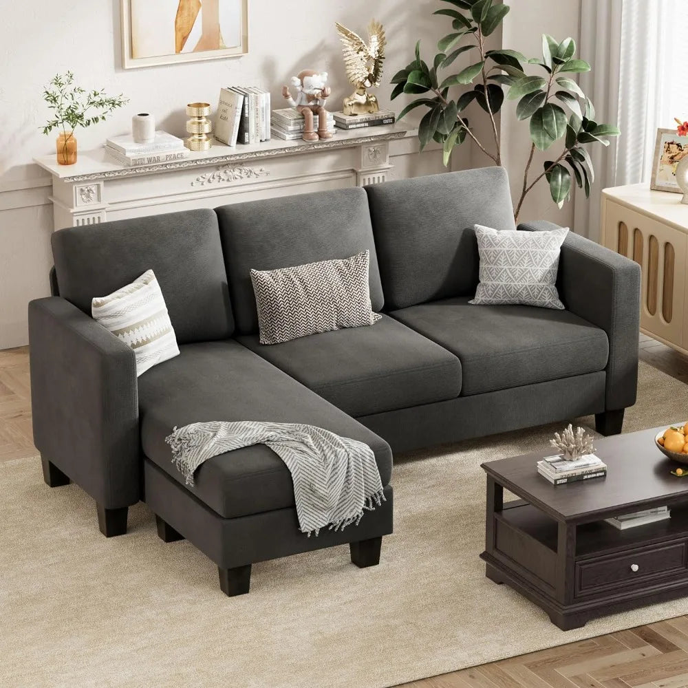 Living Room Sofas,3 Seat L-Shaped Sofa with Linen Fabric,Movable Ottoman Small Couch for Small Apartments,Living Rooms Sofa Sets