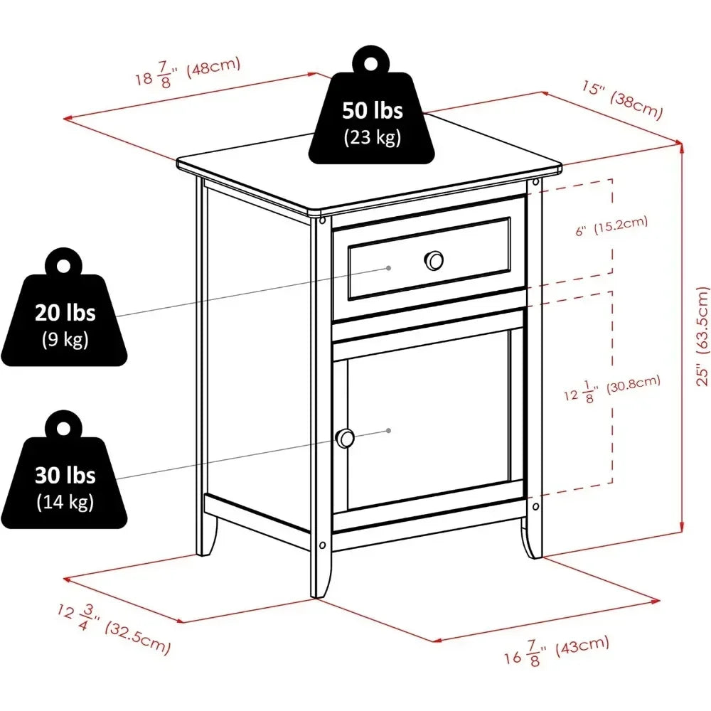 Mesa auxiliar de madera Eugene, mesita de noche de nogal Muebles Mesita de noche para dormitorio