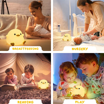 Lampe de chevet à LED en forme de canard en gel de silice avec capteur tactile, rechargeable, pour chambre à coucher, salon