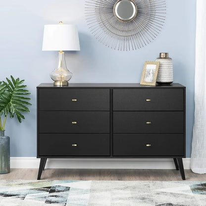 Commode de chambre à coucher en bois avec 6 tiroirs, 16 po DX 52,50 po L x 33 po H, noir