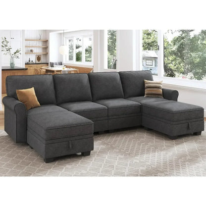 Convertible Sectional Sofa with Storage Seat U Shaped Sectional Couch with Reversible Chaise 6 Seat Sofas