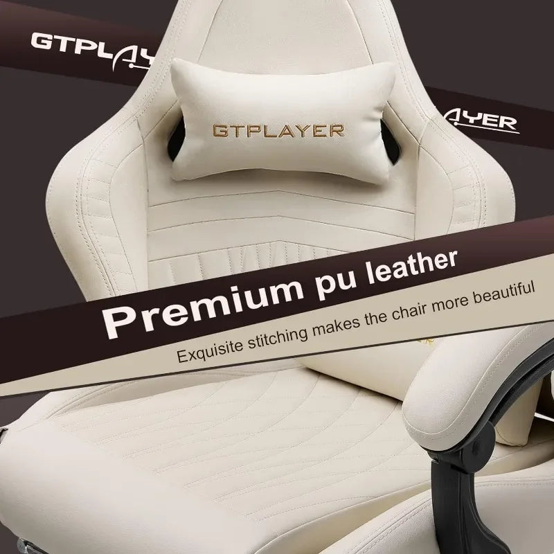 Chaise de jeu pour ordinateur GTPLAYER (cuir, ivoire), chaise de jeu pour mobilier de bureau