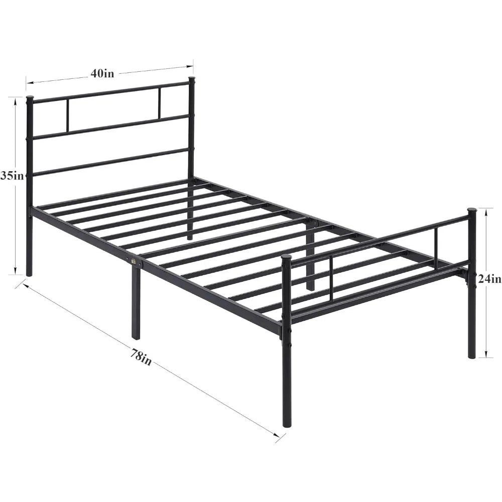 Metal Platform Full Size Bed Frame With Headboard and Footboard 12'' Under-Bed Storage & Strong Slats Support Beds & Furniture