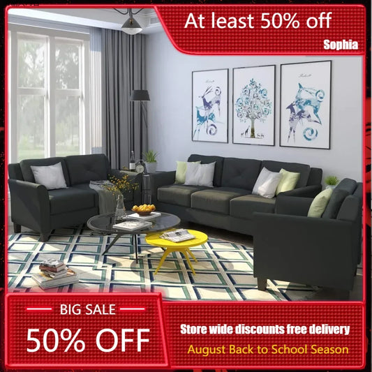 3-piece sectional sofa living room, modern button-tufted sectional sofa set with sofa, loveseat and armchair