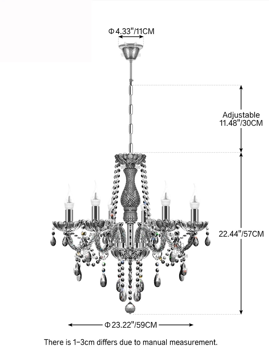 TRY-YEAN Transparent Cognac Crystal Glass 6 Arms Chandelier Glass Living Room Bedroom Dining Room Hanging Lamp Lobby Suspension