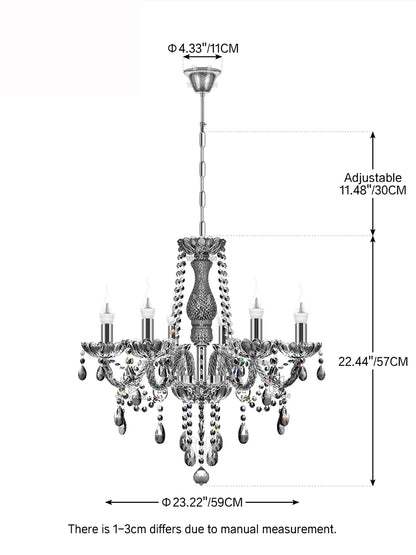 Lustre en cristal transparent cognac TRY-YEAN à 6 bras en verre pour salon, chambre à coucher, salle à manger, lampe suspendue pour hall d'entrée