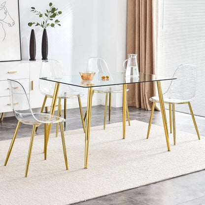 Dining Table and Chairs, 51 Inch, Gold Plated Legs, Tempered Glass Table Top and Dining Chairs, Glass Dinings Tables Set