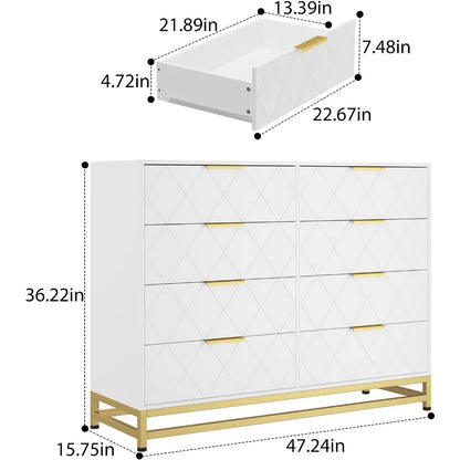 Cómoda para dormitorio con 8 cajones Tocador Mueble de TV Cómoda Cajonera para salón Pasillo Entrada Blanco