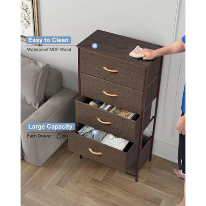 Tour de rangement verticale pour commode - Cadre en acier robuste, plateau en bois, bacs en tissu faciles à tirer 17,7"x11,8"x46,1" Meubles