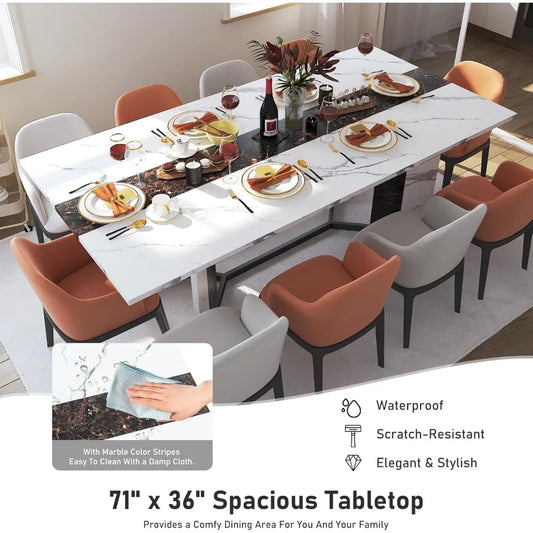 Large Rectangular White Dining Table , Wood Watrproof Tabletop, Luxurious Family Dinner Table for Office Kitchen Living Room