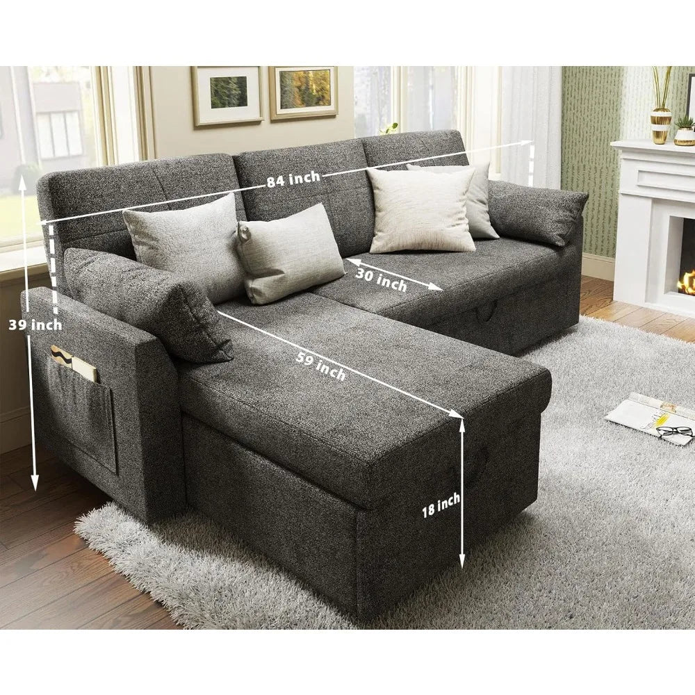 VanAcc Sleeper Sofa, Sofa Bed- 2 in 1 Pull Out Couch Bed with Storage Chaise for Living Room, Sofa Sleeper with Pull Out Bed,