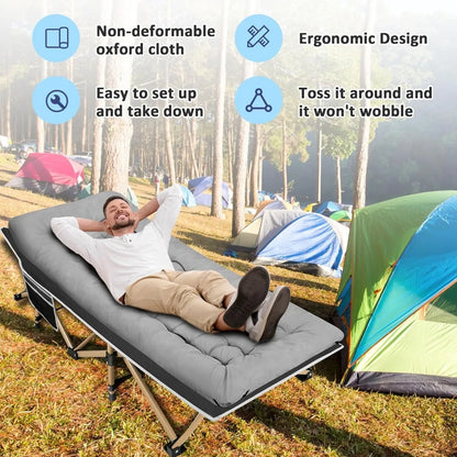 Camping Cots for Adults with 600lbs Load Capacity, Folding Camping Cot with Mattress, Sleeping Cot for Adult with Carry Bags