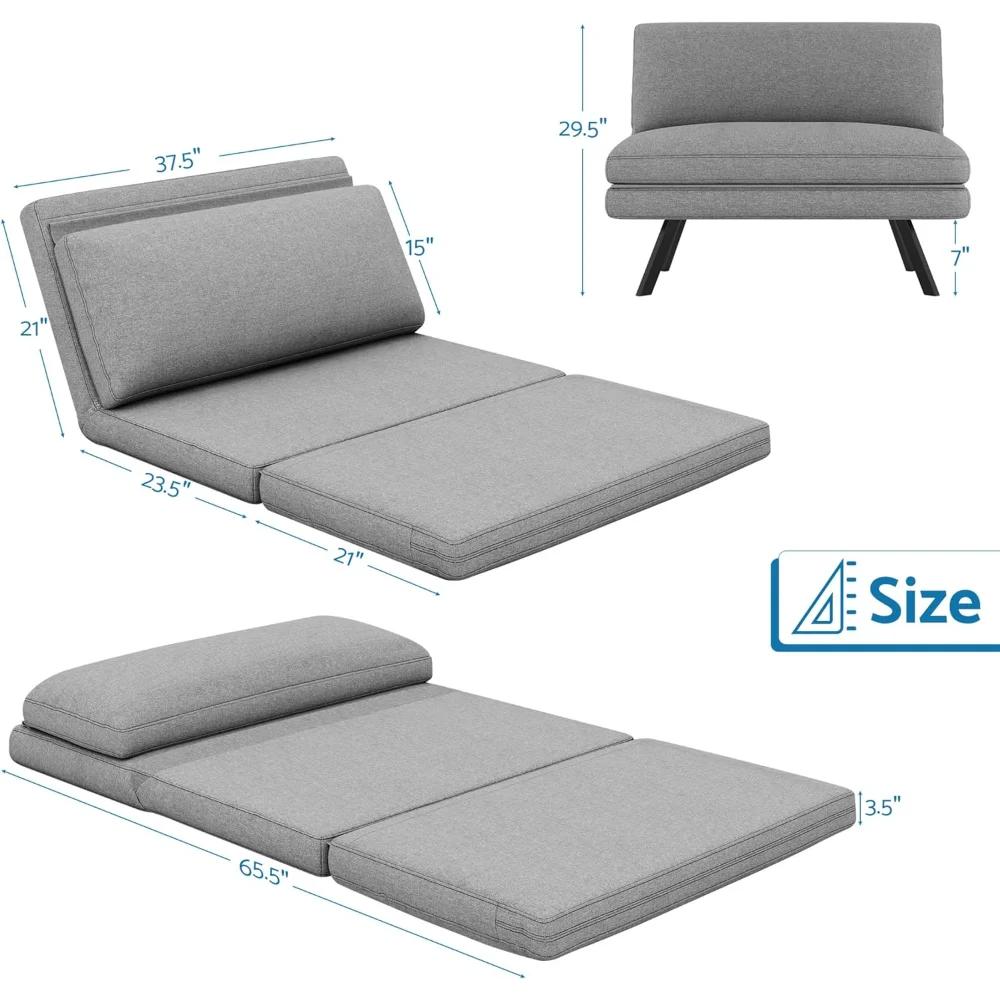 Convertible Futon Sofa Bed 4 in 1 Multi-Function Modern Mini Single Floor Sleeper Chair with Adjustable Backrest for Living