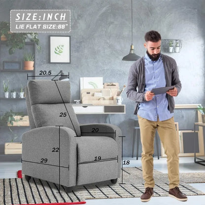 FDW Recliner Chair for Living Room Home Theater Seating Single Reclining Sofa Lounge with Padded Seat Backrest (Grey)