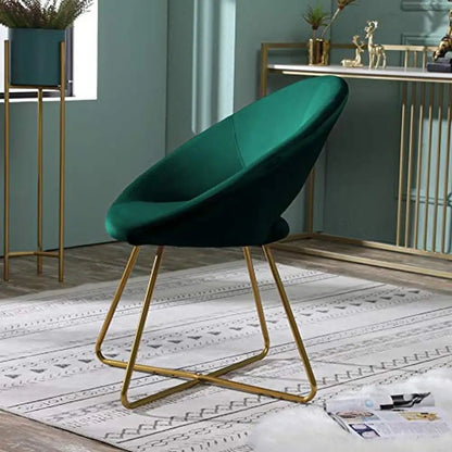 Chaise d'appoint en velours vert avec dossier incurvé et base dorée Siège rembourré confortable Cadre en métal robuste 25P x 28L x 31,5H