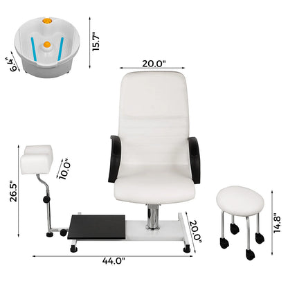 VEVOR Hydraulic Lift Adjustable Spa Pedicure Unit with Easy-Clean Bubble Massage Foot bath White/Black Chair Salon Equipment