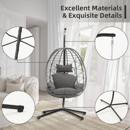 Egg Chair with Stand, Hammock Hanging Chair Nest Basket & Washable Cushions UV Resistant Removable,350LBS Capacity Egg Chair