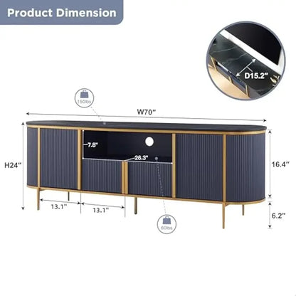 Luxury 70" Fluted TV Stand, Modern Entertainment Center for TVs Up to 80 inches, TV Console with Faux Marble Top