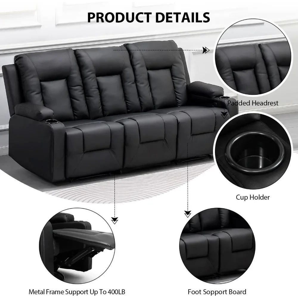 Recline Chair Set，Furniture 3PC Bonded Leather Recliner Set Living Room Set, Sofa, Recline Chair with Massger